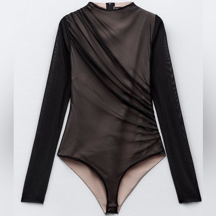 Women's solid sheer bodysuit